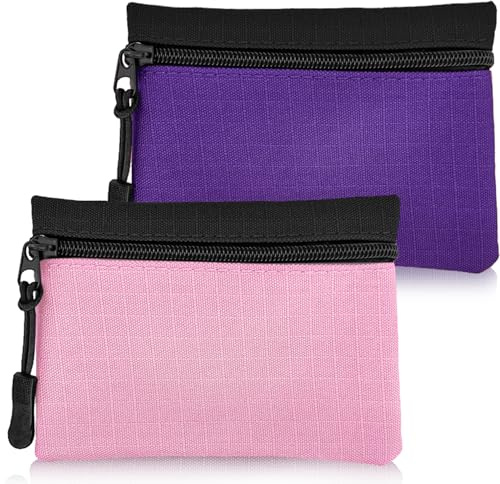 2-teiliges Münzgeldbörsen-Set, Reißverschluss-Münzbörse für Damen, Oxford-Stoff, kleines Münzgeldbörse für Mädchen und Jungen, tragbares Mini-Münztäschchen für Damen und Herren (Rosa + Lila)