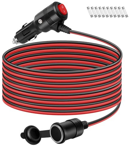 4M KFZ Zigarettenanzünder Verlängerungskabel Buchse Stecker Auto Adapter | 16AWG Wasserdicht Kabel Ladegerät mit 10 Stück 15A Sicherung für 12V-24V Strom LKW Lieferwagen Wohnmobil Geräte