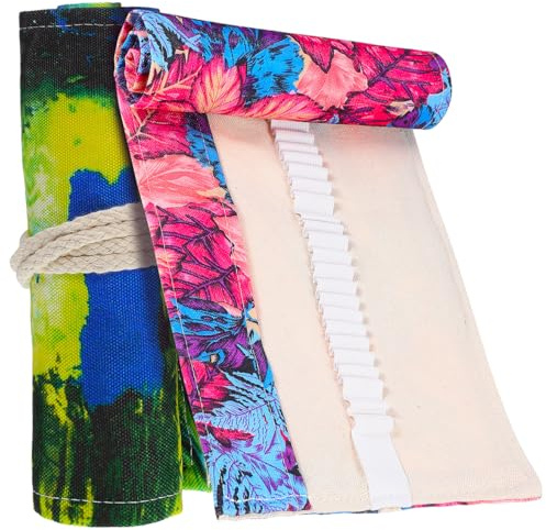 Homoyoyo 2 Stück Stifterolle Canvas mit Fächern Roll Up Bleistiftetui im Ahornblatt Design für Schüler Zeichnen Malen und Skizzieren