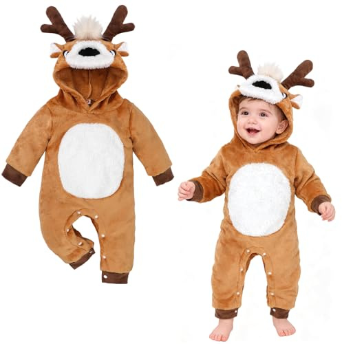 Beipegin Rendräkt för bebispojke flicka sparkdräkt varm sammet huvtröja för vinter julklädsel halloween babybody 0–24 månader