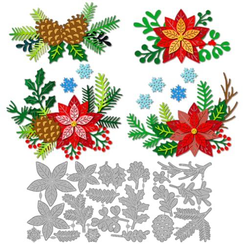 MAYJOYDIY Winterpflanzen Metall Stanzformen Weihnachtssternen Stanzschablonen Tannenzapfen Schneeflocken Carbon Steel Prägeschablone Für Die Kartenherstellung, Fotodekorpapier, Scrapbooking