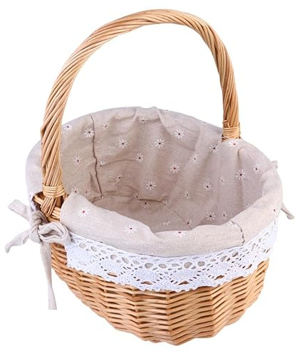 Cesta Tejida de Ratán Artesanal 1 Pieza, Estilo Pastoral, Mimbre | Cesta Mimbre Setas, Lino Lavable, Textura Creativa, para Postres y Comida en Bodas y Fiestas