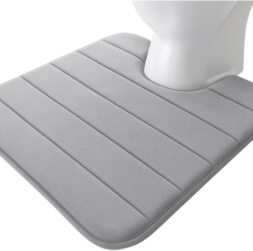 PSFXBM Toilet Mat, Pedestal Mat for Toilet, Non-Slip Bathroom Floor Mat, Quick Drying Gray U Shape Toilet Mats Pedestal Only,Super Water Absorption,Quick-drying Machine-Washable, 50 X 60 Cm, Grey