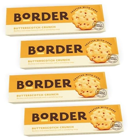 Border Biscuit Butterscotch Crunch - Made with Real Butter & Butterscotch - Deliciously Cumbly & Moreish Crunchy Flavour Cookies Treat - Perfect Food Gift for Biscuit Lovers 135g (Pack of 4)