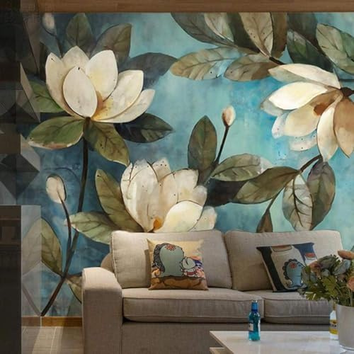 XLMING Retro Handgemalt Kunst Bunt Lotusblume 3D Tapeten Tapete Seidigkeit Home Esszimmer Möbel Sofa Schlafzimmer Wohnzimmer TV Hintergrund-400cm×280cm