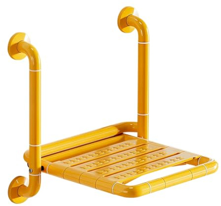 Gqudyi SièGe de Douche Mural Pliable avec Barre D'Appui,SièGe de Douche Pliant Mural,Supportant Une Charge Maximale de 150kg,pour Les Personnes âGéEs et Les Personnes à Mobilité RéDuite(Color:Jaune)