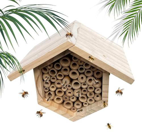 Casa Para Abejas Colmena con Tubos | Colmena Artesanal Para Abejas Nativas Para Jardines Porches Patios Exteriores Interiores Balcones Terrazas Vallas Troncos De
