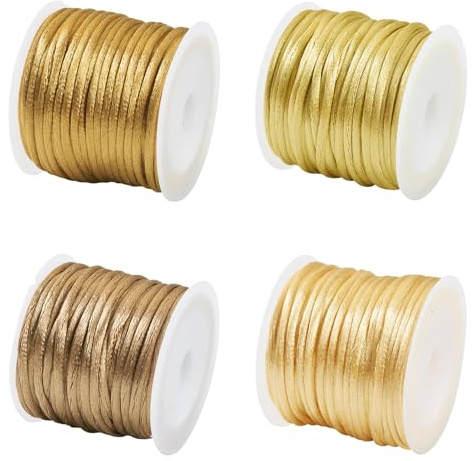 Bestewelry 4 rotoli di filo di nylon satinato a coda di topo, 2 mm, per nodi cinesi, creazione di gioielli fai da te, bracciali, collane, orecchini, artigianato, oro