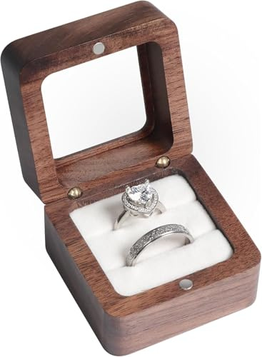 Solkraes Ringbox Holz, Ringbox Hochzeit, Vintage Massive Walnuss Ringschatulle, Ringbox mit 2 Fächern für Heiratsantrag, Verlobung, Hochzeit und Tägliche Lagerung (Weiße Innenausstattung mit Fenster)