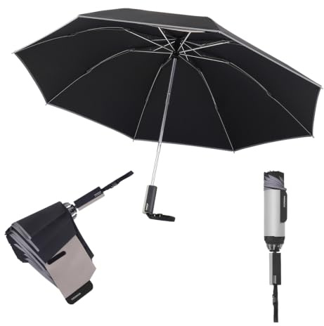 Honsheng Regenschirm Klein Taschenschirm Sturmfest Automatik Auf und Zu,Schirm Reflektierend,Schnelles Zusammenlegen mit Premium-Klettband,Kompakte Reverse-Faltung für Damen und Herren Umbrella