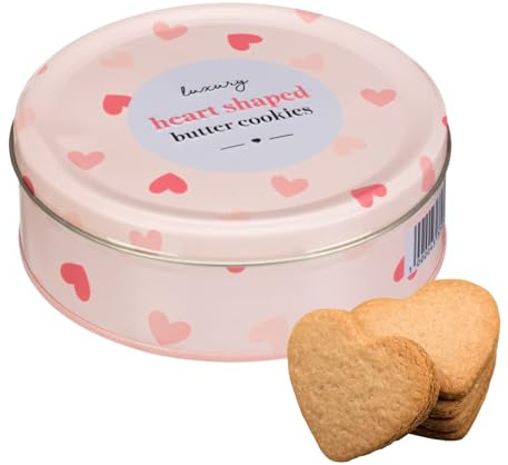 Heart Shaped Butter Cookies 140g – Gift Tin with Reusable Heart-Shaped Container – Valentines Gift for Him or Her, Valentines day Gifts for Men and Women, Biscuit Gift Set