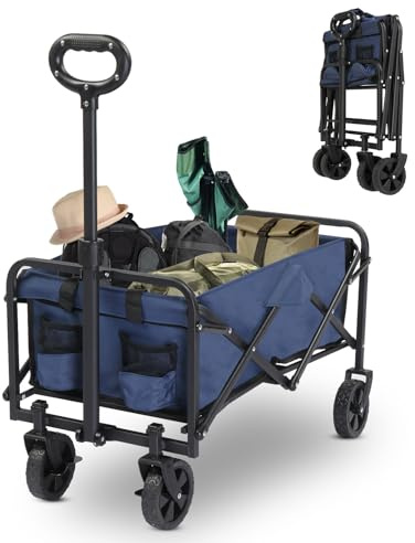 Outopee 60L Lightweight Festival Trolley, 100kg Collapsible Camping Wagon | Wheeled Heavy-Duty Portable Utility Cart for Outdoor Picnic, Garden, Beach, Shopping, and Sports, Blue