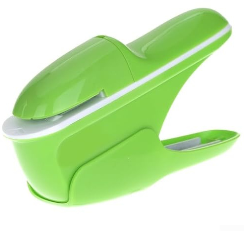 Glomc Grapadora sin agujas para 7-9 hojas, diseño compacto de plástico, oficina, escuela, hogar, escritorio, herramienta, no requiere grapas de metal (es verde)
