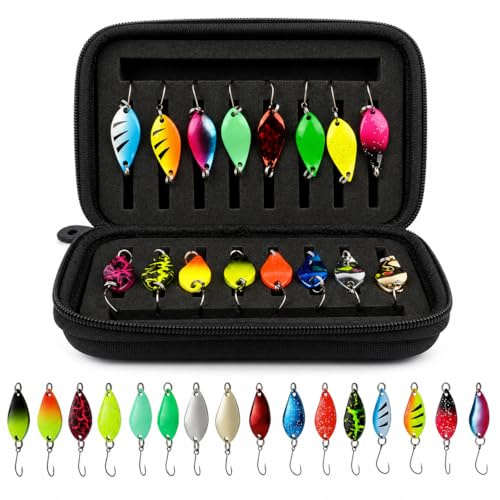 16-Piece Spoons Trout Set Trout Bait, 2.5 g/3.5 g/5 g, Artificial Bait, Blinker, Spinner Set, Fishing Accessories with Storage Box for Trout, Perch, Zander, Fishing Accessories for Spin Fishing