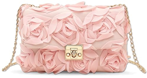 BSITSSS Hand Bag Pink, Embossed 3D Rose Clutch Bag with Detachable Metal Chain, Flower Handbag Evening Bags Shoulder Crossbody Bag for Wedding Bridal Prom Party