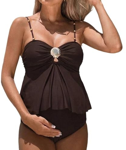 Maillot de Bain Grossesse Femmes Une pièce Bikini Maternité Col en V Maillot de Bain Enceintes avec Coussinet de Poitrine Amovible Froncé Vetement de Plage Piscine Source Thermale Swimwear 2026