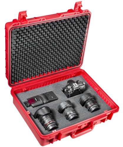 Mantona Outdoor Schutzkoffer L - Wasserdicht, Stoßfest und Stapelbar für Wertvolles Equipment, Inkl. Zuschneidbare Schaumstoffeinlagen und Luftausgleichsventil, rot