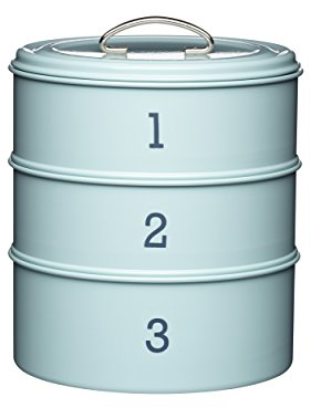 KitchenCraft Living Nostalgia Contenitore per Dolci / Porta Torta a 3 Livelli in Metallo con Coperchio, 22 x 27 cm (8.5 x 10.5), Blu