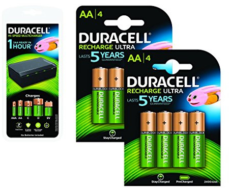 Duracell BUN0101A Multi-Battery Charger & 8 AA 2500mAh Rechargeable Batteries
