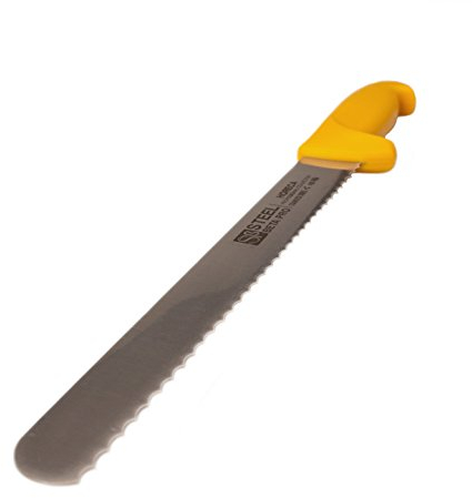 FranquiHOgar - Cuchillo Panero Profesional 25 cm STEEL βPRO - Acero Inoxidable de Alto Rendimiento - Mango Ergonómico de Polipropileno - Ideal para Pan, Hojaldres, Tomates, Amarillo, Acero Inoxidable