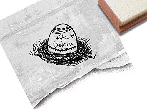 Stempel Frohe Ostern mit Osternest - Textstempel Osterei Osterfest Osterkarten Geschenkanhänger Basteln Osterdeko Tischdeko Scrapbook - zAcheR-fineT