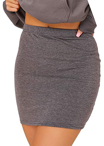 PrettyFashion minikjol pennfigursydd minikjol stretchig sommar kort kjol elastisk mikrokjol flera färger plusstorlekar 8–22, Träkol,
