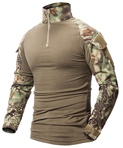 Minetom ShallGood Uomo Camicia Militare Combattere Sottile in Forma Maglietta Lungo Manica Combat Tattica Airsoft Outdoor Shirt BDU Camouflage Tattico Paintball Camicie Shirts A Verde Medium