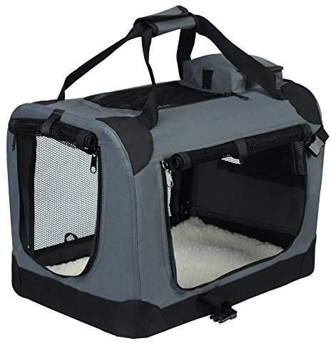 EUGAD Hundebox, Hundetransportbox faltbar Hundetasche, Transportbox für Hunde 91x64x64cm, Hundebox Auto, hundebox für Reise, Auto & Zuhause, Grau 0129HT