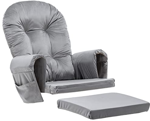 Paddie Glider Rocker Replacement Cushions Velvet with Storage, Rocking Chair Cushion Set with Ties, 5PCS, Light Grey