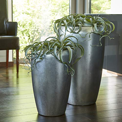 Klocke Dekorationsbedarf Hochwertige Pflanzvase - Fiberglas - Inklusive Pflanzeinsatz – Indoor - Metallic/Metallisch - Blumenkübel/Kübel (2er Set: Höhe 70cm & 50cm, Silber)