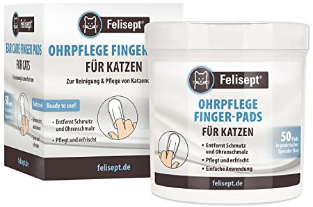 Felisept Ohrpflege Finger-Pads für Katzen 50 Stück - Pflege und Hygiene für Katzenohren - Fingerlinge zur praktischen und intutiven Reinigung - Ohrreiniger für Katzen, Ohrmilben Katze - Katzen Pflege