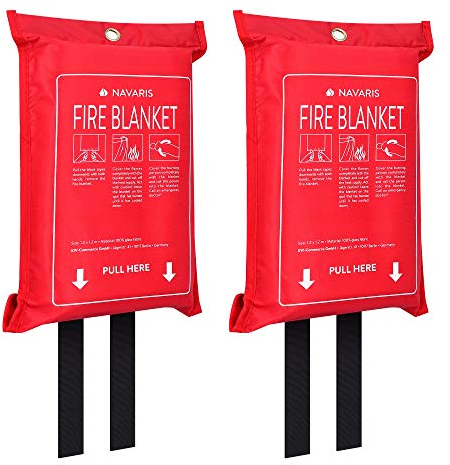 Navaris Set 2x Coperta Ignifuga Antifiamma Grande - Telo Antincendio Antifuoco - Estintore da Cucina Automobile Garage - Anti Fiamma Fuoco Incendio