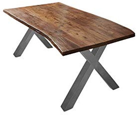 SAM Esszimmertisch 200x100 cm Xaver, Baumkantentisch nussbaumfarben, Akazienholz massiv, X-Gestell aus Metall Silber