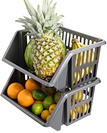 Fruit Vegetable Storage Rack Baskets Multifunction Basket for Kitchen Bathroom Living Room (Grey, 2 Racks)