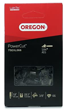 Oregon PowerCut 3/8 Pitch, .063 (1.6 mm) Gauge Full Chisel Chainsaw Chain for 18 Inch Bar - 66 Drive Links - fits AEG and Stihl (75EXL)