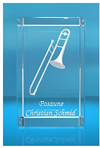3D Glasquader | Posaune mit Wunschnamen | Blasinstrument | Geschenk für Posaunespieler Musiker Orchester