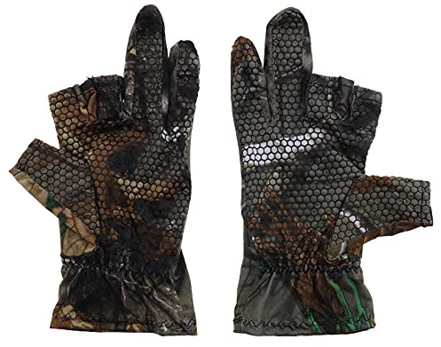 eMagTech 1 Paar 3 Niedrige Fingerlose Angelhandschuhe für Männer Jagd Kajak Wandern Camouflage Sommer Anti-Rutsch Absorbieren Feuchtigkeit Schnell trocknend Leicht Elastisch Gestrickt Silikon