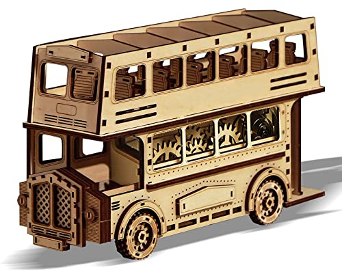 Holz-Doppeldecker-Bus, 3D-Holzpuzzles für Erwachsene und Kinder zum Bauen – Rolluntersetzer aus Holz, Modellbausätze für Erwachsene und Jugendliche zum Bauen