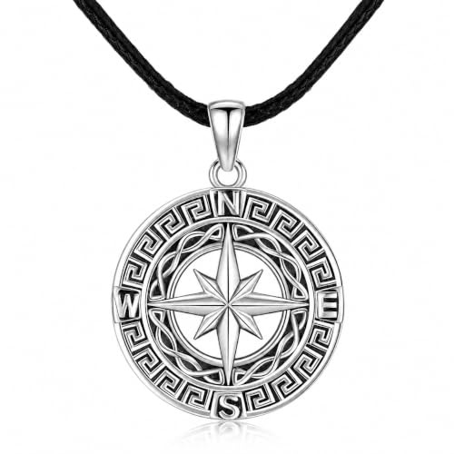 Odinstone Kompass Kette 925 Sterling Silber Herren Anhänger Halskette Vatertag Abschluss Graduierung Schmuck Geschenk für Damen Männer