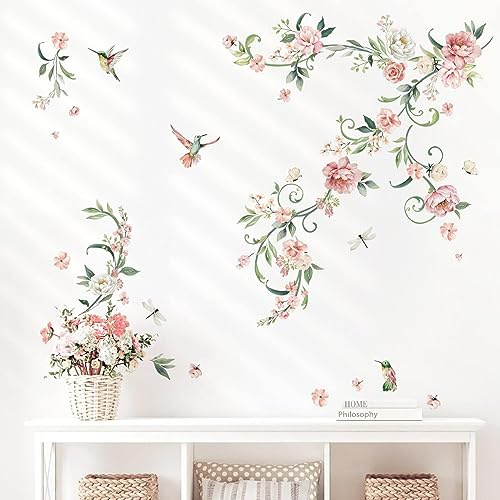 decalmile Wandsticker Blumen Rose Wandtattoo Blüten Pfingstrosen Blume | Abziehbare und Aufklebbare Wandaufkleber, DIY Abnehmbare Wandkunst Abziehbilder, Wandfreundlich, Leuchtenden Farben