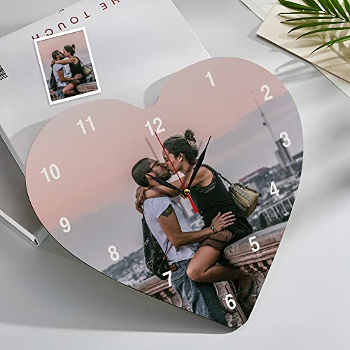 VEELU Orologio da parete personalizzato con foto Orologio da parete personalizzato in legno a forma di cuore da appendere per decorazione soggiorno 31 cm