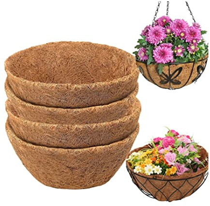 SMELEYOU Hängande planteringskorgar, kokosnöt hängande korgfoder runda planterare kokosfoder för trädgårdsdekor blomkrukor 35 cm 4 st