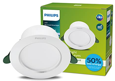Philips ultraeffizienter Einbauspot (4,8 W), Downlight Deckenleuchte mit ø 125 mm Durchmesser & kaltweißem Licht, LED Beleuchtung mit Energieeffizienzklasse A, weiß