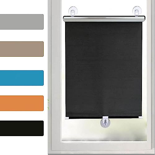 TZYYAO Temporary Blackout roller Curtain,Suction Cup Window Shade,Retractable Sunshade roller blinds,grey 12 sizes,No Drilling,Indoor blackout roller blinds,Black-30×125cm(11.8 * 49.2in)