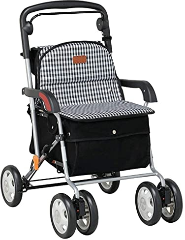 Walker Einkaufswagen für ältere Menschen, kann sitzen, Trolley, zusammenklappbar, Kleiner Wagen, Gehhilfe, Geschenk (schwarz, 83 x 66 cm) (schwarz, 83 x 66 cm)