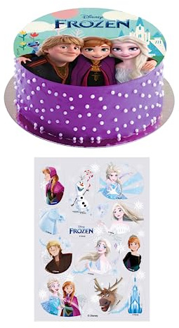 Dekozauber24 Frozen 2er Set Essbarer Tortenaufleger + 12x Muffinaufleger, Tortendeko Tortenbild Eiskönigin Oblate Anna Elsa Kristoff