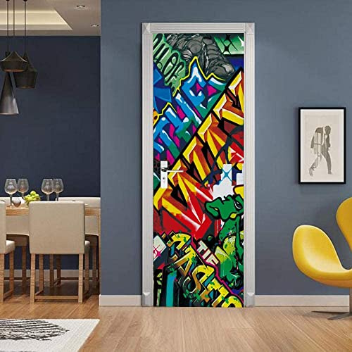 Türfolie Türtapete Türposter Selbstklebend 3D Fototapete Klebefolie Tür Mit Motiv Türaufkleber Kinderzimmer Bunte Graffiti-Buchstaben 95 X 215 Cm