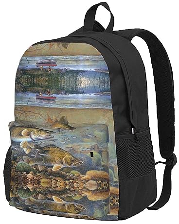 StOlmx Fishing Lake Fishermen Laptop Rucksack, Reiserucksack, Große Wickeltasche, Arzttasche, Schwarz , One size