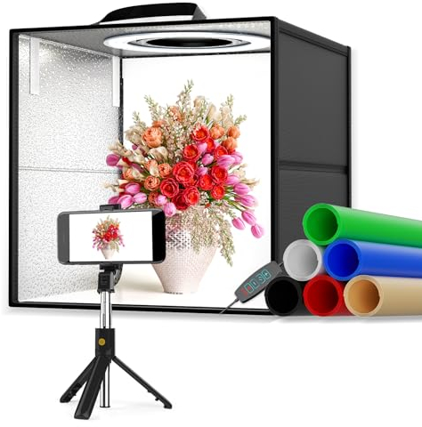 Sunowl Fotografia Luce Box per Studio Portatile, Luminosa per Studio con 120 Luci LED, kit Tenda da tiro portatile dimmerabile con 6 Sfondi Antipolvere CRI > 95 (30×30×30 CM)