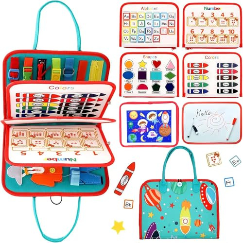Busy Board for Toddlers 1-3 Sensory Busy Book for 1+ Year Old Boys Girls Montessori Learning Activity Books Birthday Christmas Toddler Gift (Green)